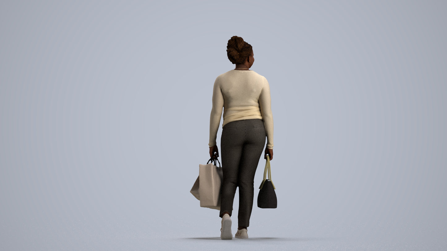 3D people model woman casual shopping, scanned human for 3ds Max rendering, front view render