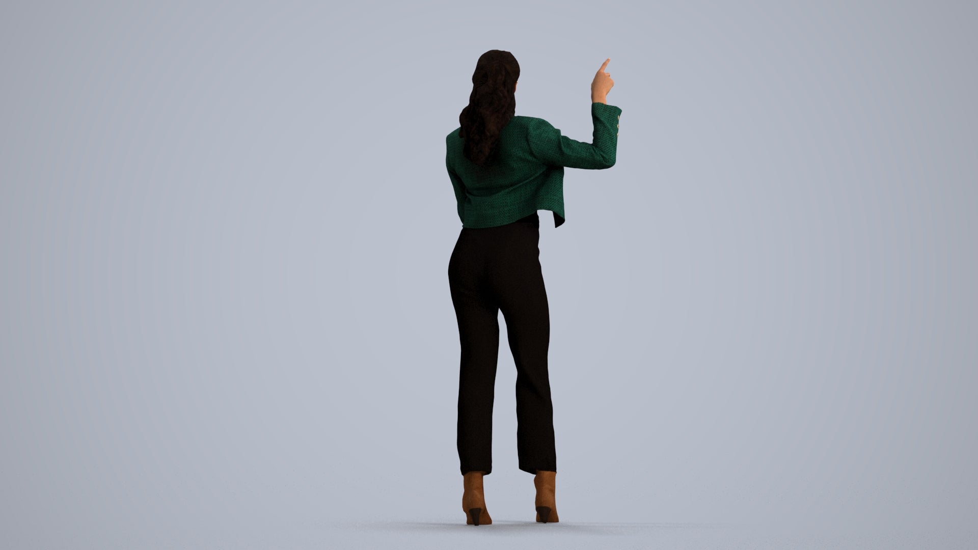 3D scanned woman standing business, photorealistic archviz people for Enscape and SketchUp, front view render