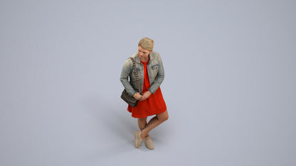 realistic 3D human woman casual standing, archviz people FBX OBJ for Blender, back view render