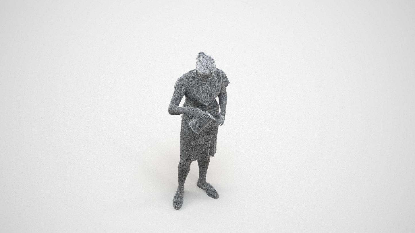 realistic 3D woman hospitality, scanned archviz people for Blender and 3ds Max, wireframe three-quarter view