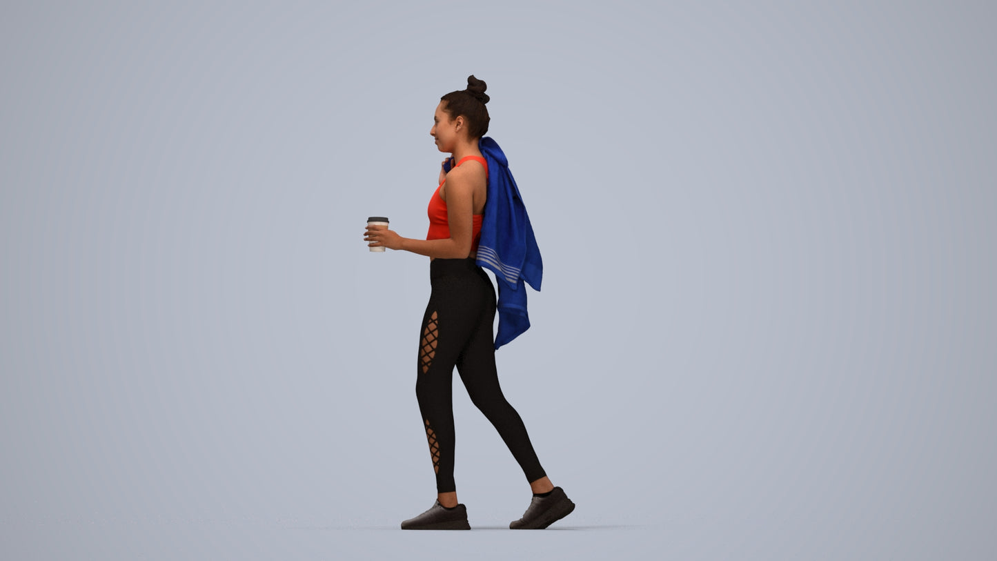 scanned 3D woman sport, photogrammetry people for Enscape and V-Ray, top-down view render