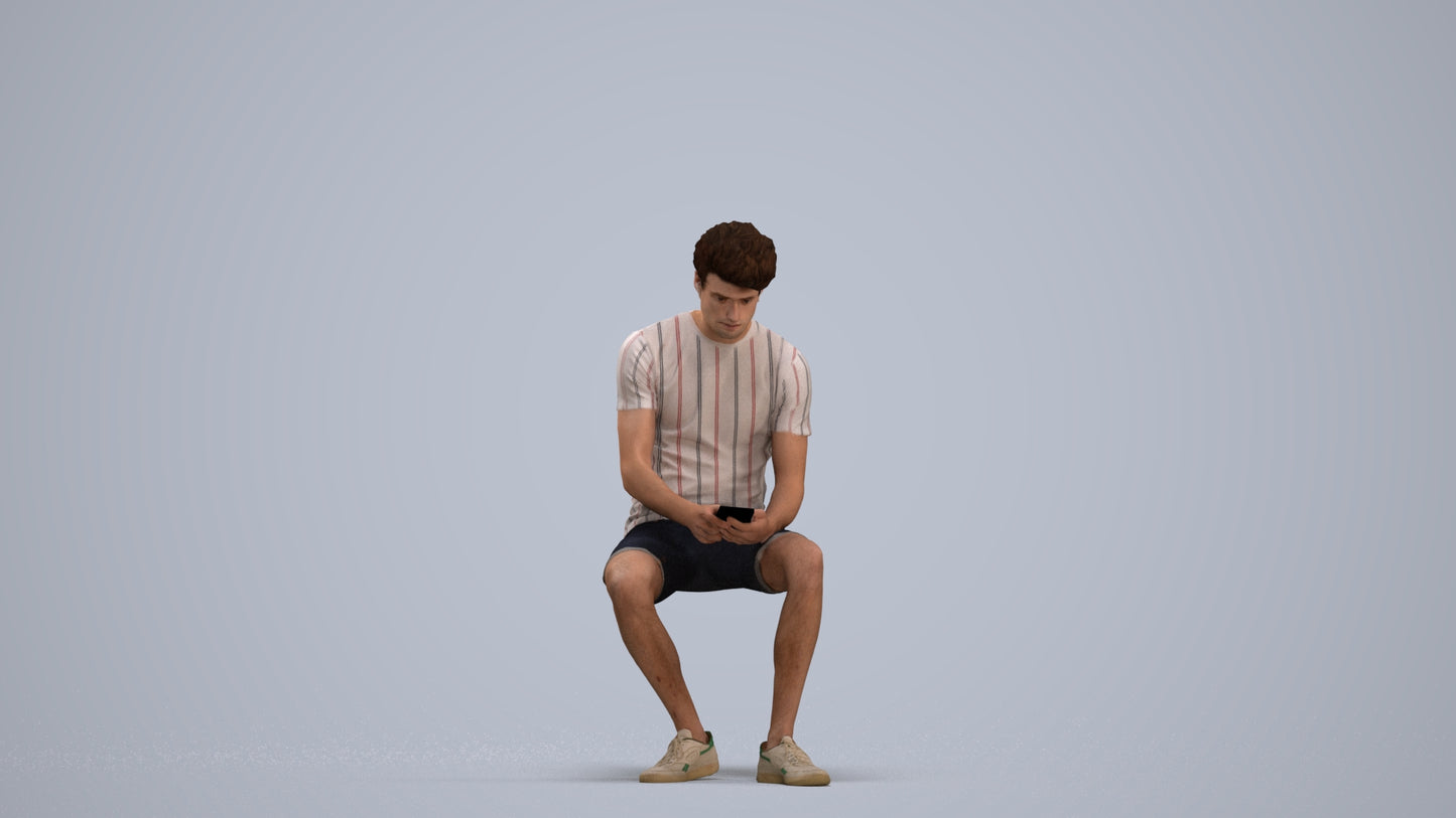 realistic 3D man casual sitting, scanned archviz people for Blender and 3ds Max, standing pose render