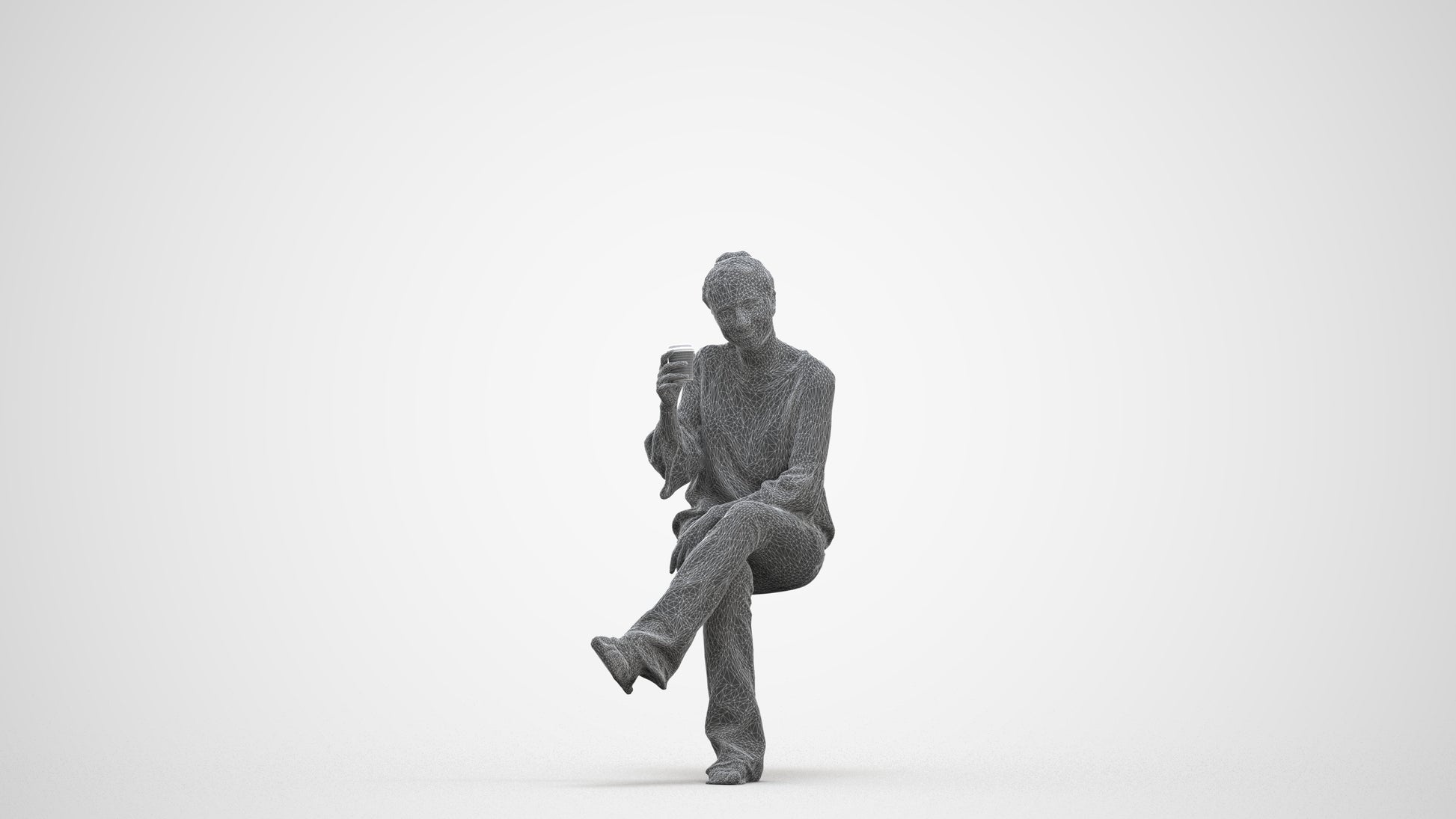 realistic 3D woman casual sitting, scanned archviz people for Blender and 3ds Max, three-quarter front view render