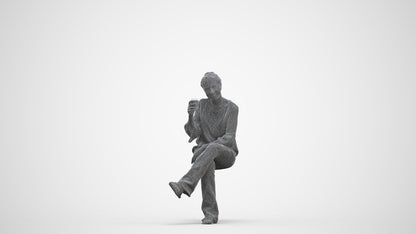 realistic 3D woman casual sitting, scanned archviz people for Blender and 3ds Max, three-quarter front view render