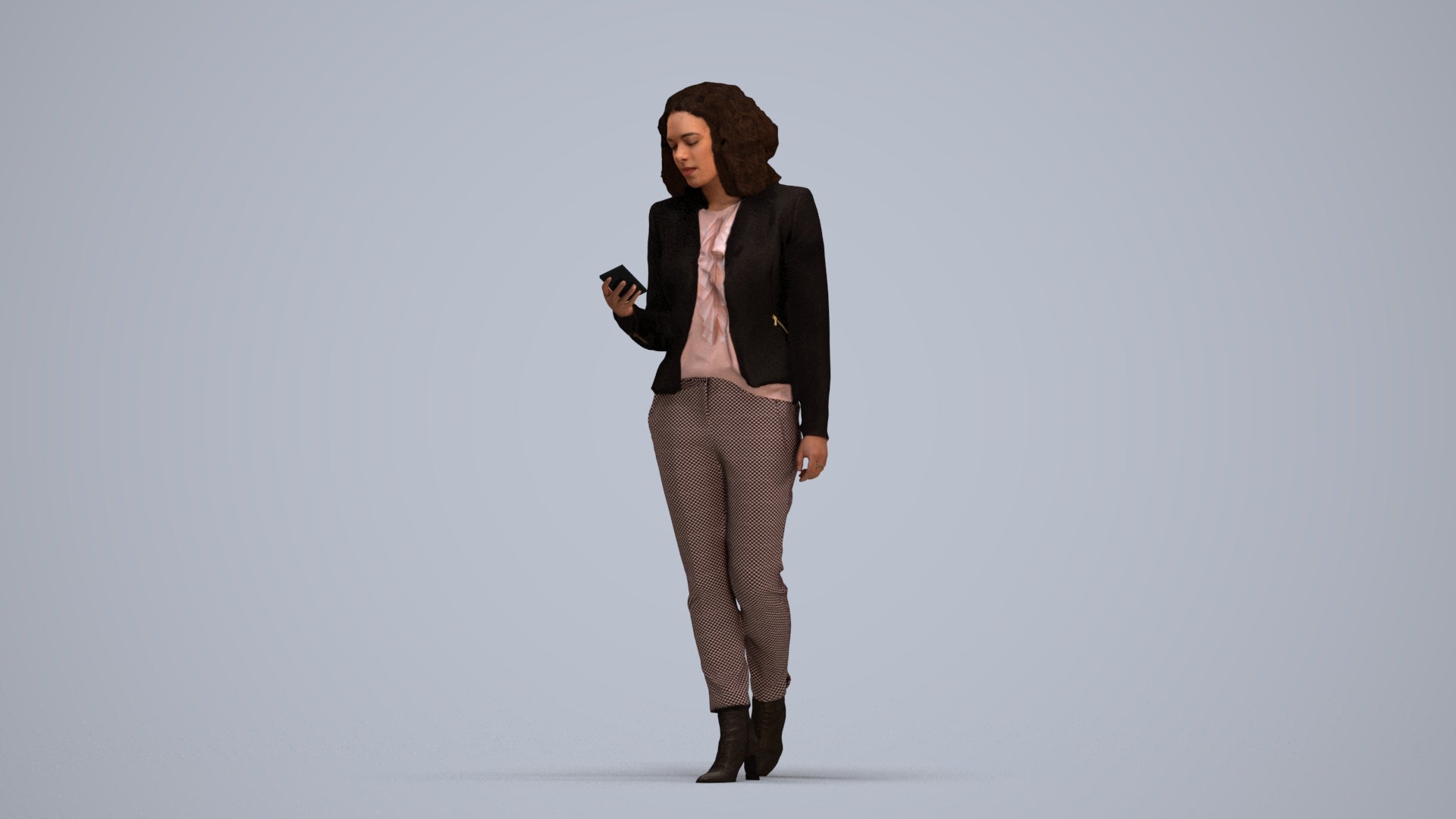 realistic 3D woman business walking, scanned archviz people for Blender and 3ds Max, standing pose render