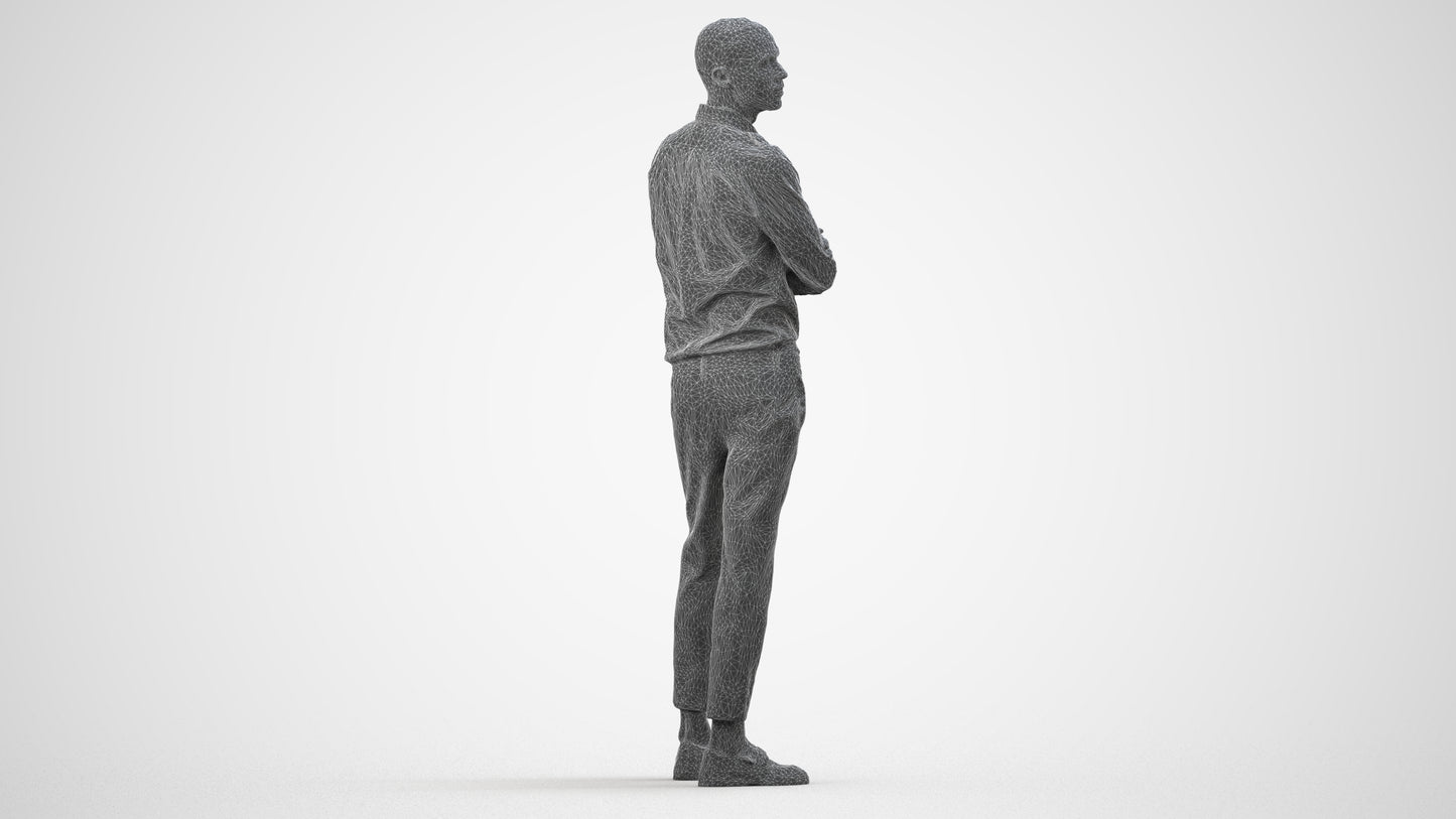 realistic 3D people man business standing, render-ready for V-Ray and Corona, FBX OBJ, wireframe side view
