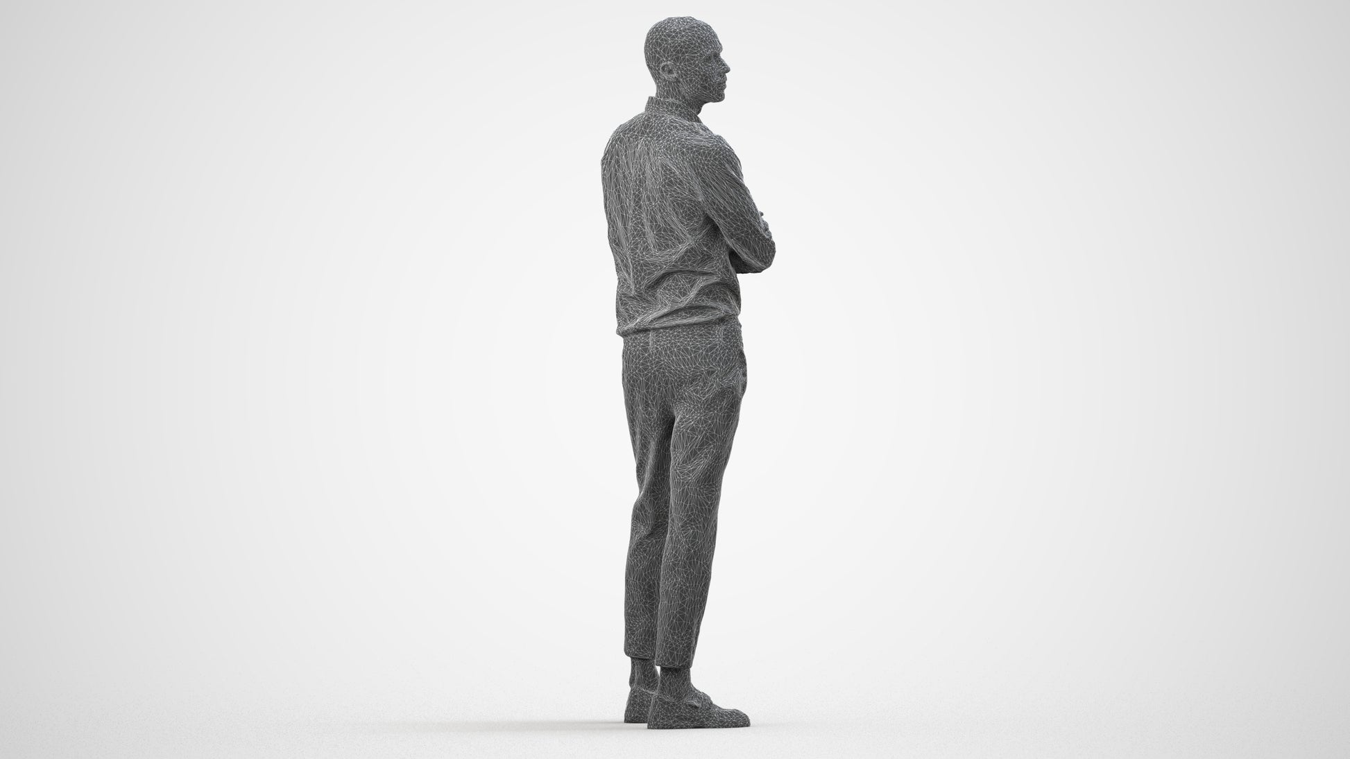 realistic 3D people man business standing, render-ready for V-Ray and Corona, FBX OBJ, wireframe side view