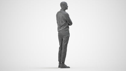 realistic 3D people man business standing, render-ready for V-Ray and Corona, FBX OBJ, wireframe side view