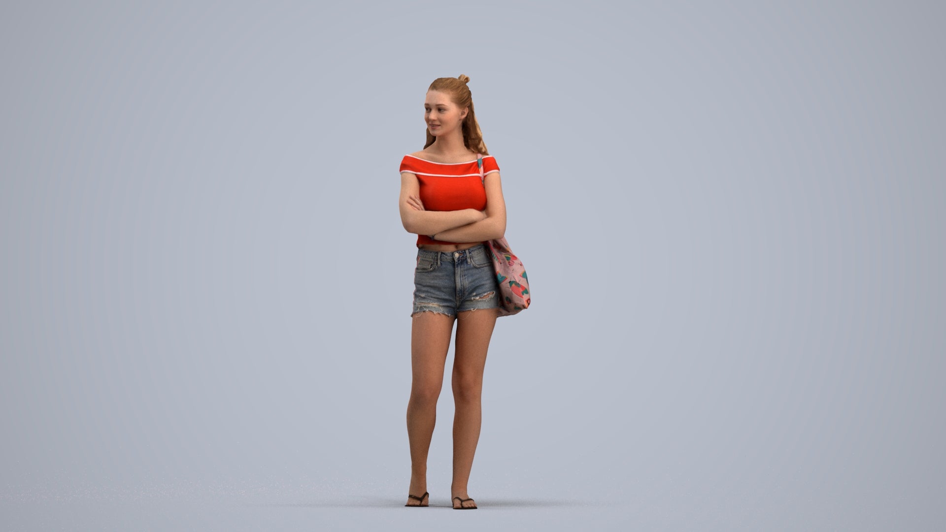 photogrammetry 3D girl casual standing, realistic human model archviz FBX, standing pose render