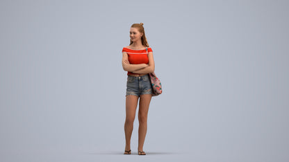 photogrammetry 3D girl casual standing, realistic human model archviz FBX, standing pose render