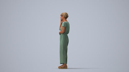 realistic 3D senior woman casual standing, scanned archviz people for Blender and 3ds Max, three-quarter view render