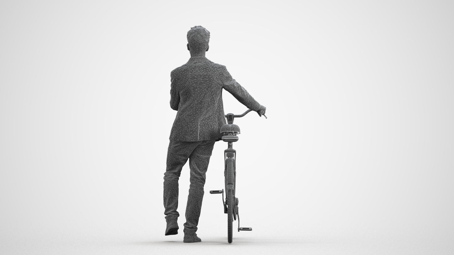 realistic 3D people man casual cycling, render-ready for V-Ray and Corona, FBX OBJ, wireframe front view