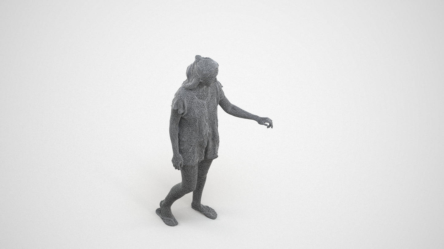 photogrammetry 3D woman casual door, realistic human model archviz FBX, wireframe three-quarter view