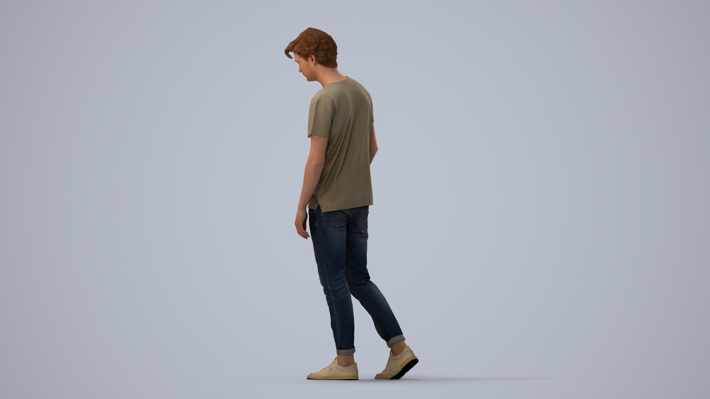 realistic 3D people man casual walking, render-ready for V-Ray and Corona, FBX OBJ, three-quarter view render