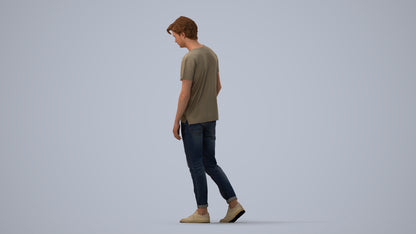 realistic 3D people man casual walking, render-ready for V-Ray and Corona, FBX OBJ, three-quarter view render