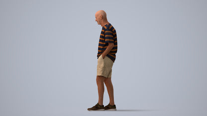 realistic 3D senior man casual standing, scanned archviz people for Blender and 3ds Max, three-quarter view render