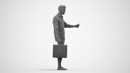 3D scanned man standing casual, photorealistic archviz people for Enscape and SketchUp, wireframe side view