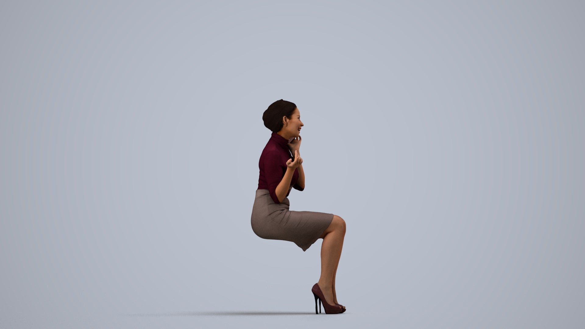 realistic 3D people woman business, render-ready for V-Ray and Corona, FBX OBJ, side view render