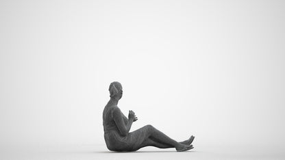 scanned 3D woman casual sitting, photogrammetry people for Enscape and V-Ray, wireframe front view