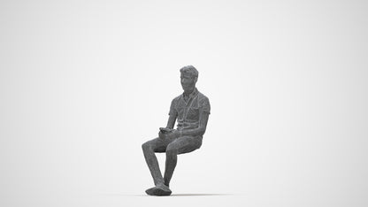 realistic 3D human man casual sitting, archviz people FBX OBJ for Blender, wireframe back view
