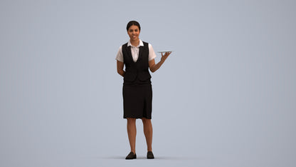 photogrammetry 3D woman hospitality, realistic human model archviz FBX, standing pose render