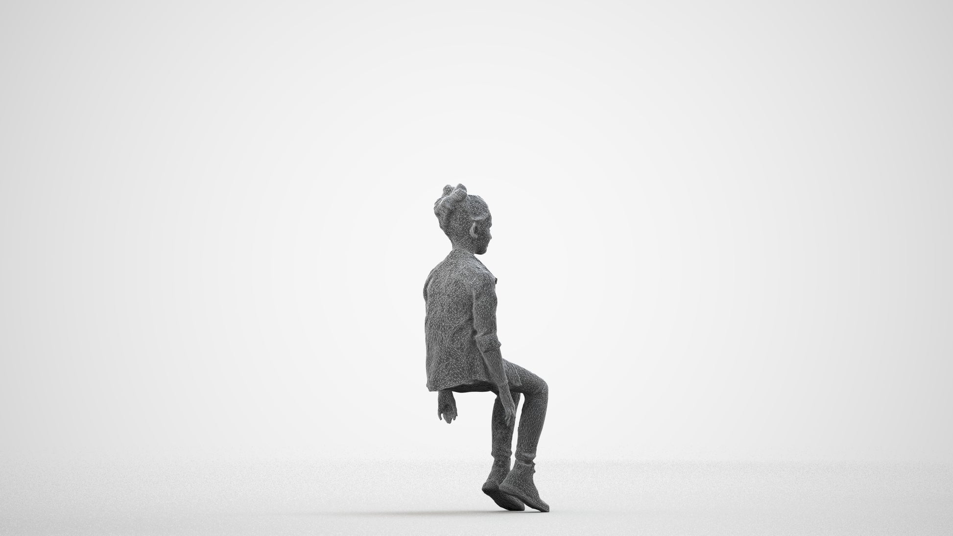 photogrammetry 3D girl casual kids, realistic human model archviz FBX, wireframe side view