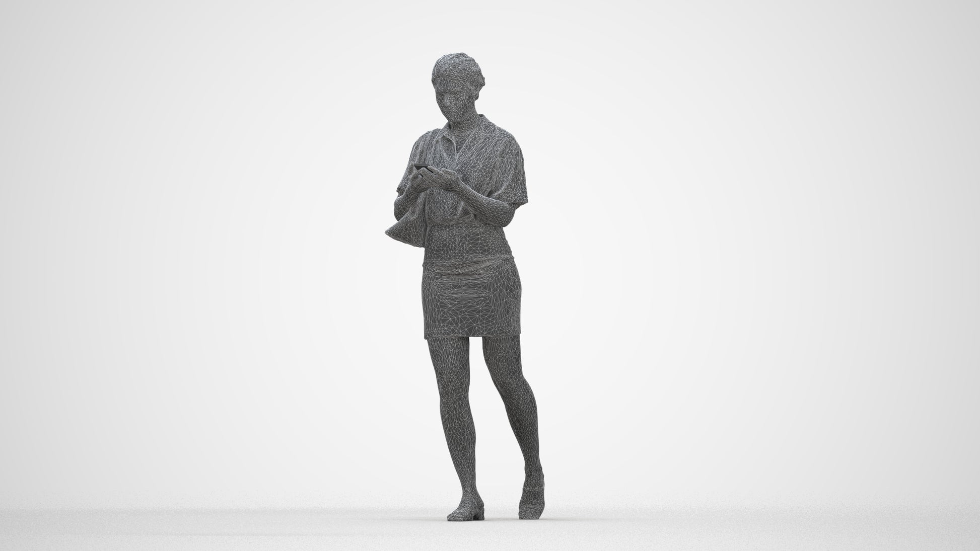 scanned 3D woman casual walking, photogrammetry people for Enscape and V-Ray, wireframe back view