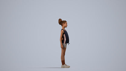 3D human model girl sport kids, photogrammetry scanned person for archviz, side view render
