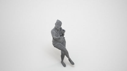 realistic 3D human woman casual sitting, archviz people FBX OBJ for Blender, wireframe three-quarter view