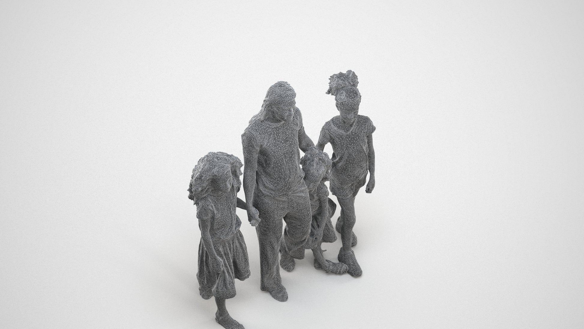 3D scanned girl kids casual, photorealistic archviz people for Enscape and SketchUp, wireframe three-quarter view