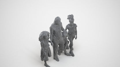 3D scanned girl kids casual, photorealistic archviz people for Enscape and SketchUp, wireframe three-quarter view