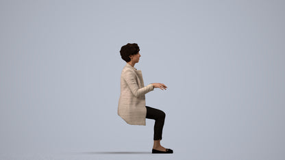 realistic 3D human woman business sitting, archviz people FBX OBJ for Blender, side view render