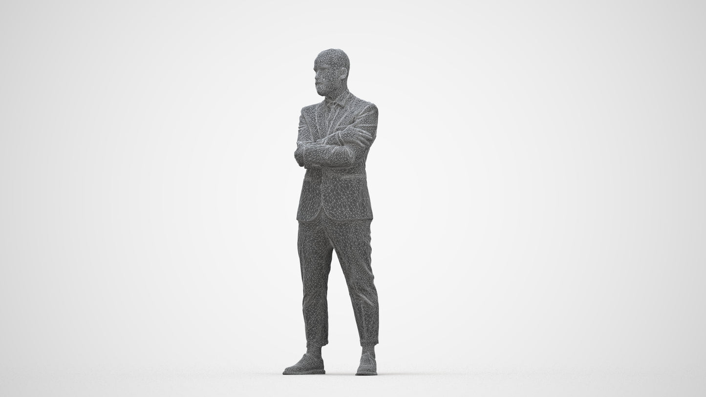 3D human model man business, photogrammetry scanned person for archviz, wireframe back view