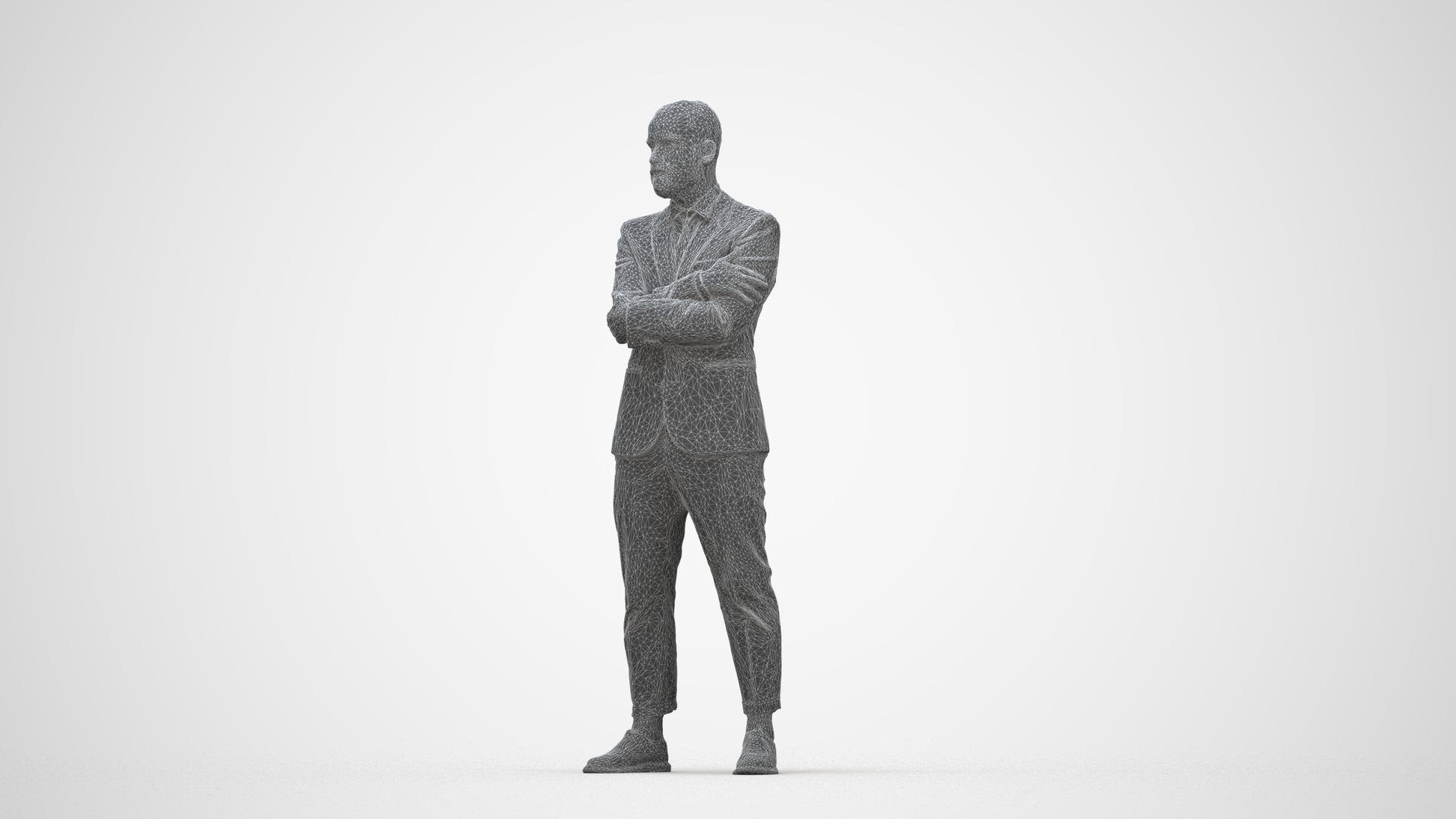3D human model man business, photogrammetry scanned person for archviz, wireframe back view