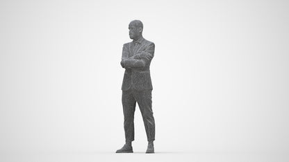 3D human model man business, photogrammetry scanned person for archviz, wireframe back view