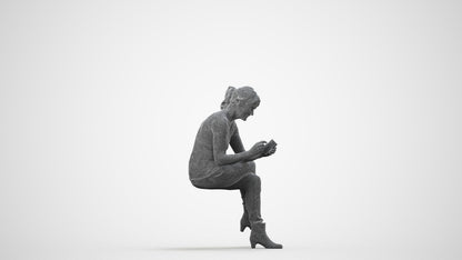 realistic 3D human senior woman casual sitting, archviz people FBX OBJ for Blender, wireframe side view