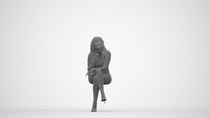 3D people model woman casual sitting, scanned human for 3ds Max rendering, wireframe back view