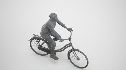 realistic 3D human woman casual cycling, archviz people FBX OBJ for Blender, wireframe three-quarter view