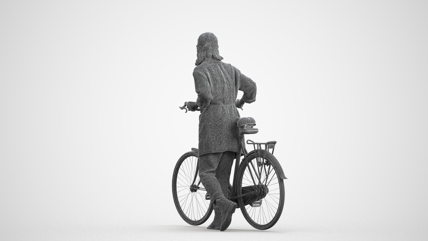 3D human model woman casual cycling, photogrammetry scanned person for archviz, wireframe front view