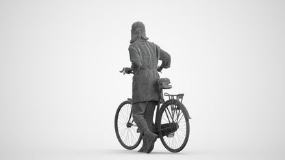 3D human model woman casual cycling, photogrammetry scanned person for archviz, wireframe front view