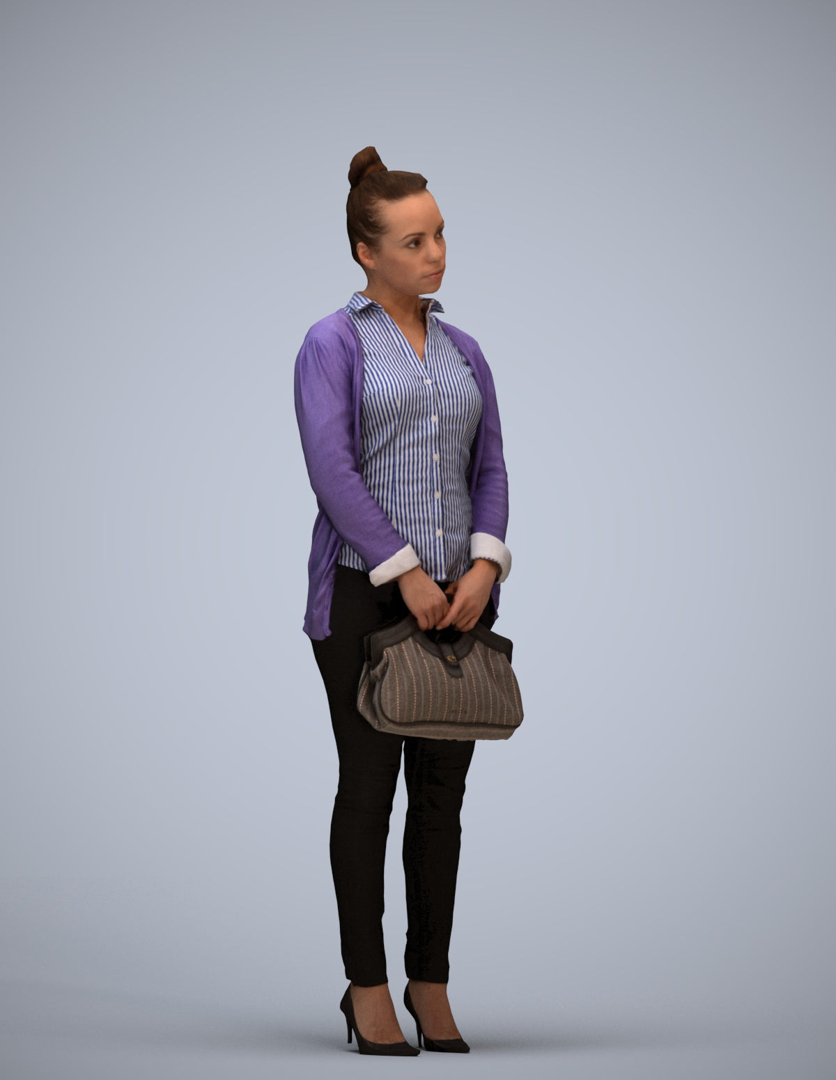 3D human model woman business standing, photogrammetry scanned person for archviz
