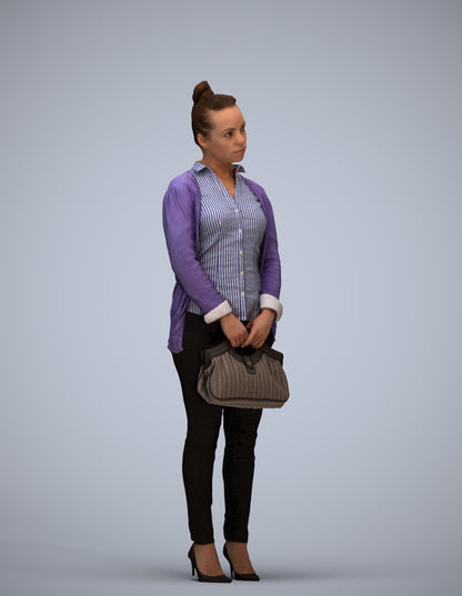 3D human model woman business standing, photogrammetry scanned person for archviz
