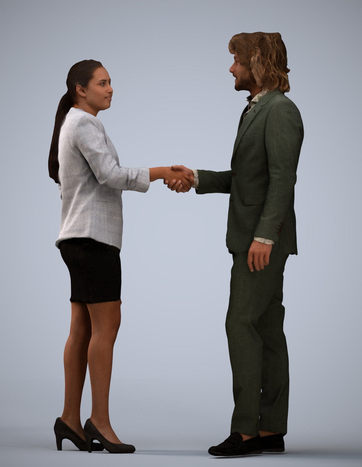 3D human model woman business, photogrammetry scanned person for archviz