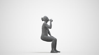 3D human model woman sport, photogrammetry scanned person for archviz, wireframe side view