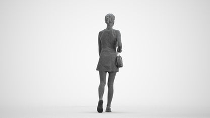 scanned 3D woman casual walking, photogrammetry people for Enscape and V-Ray, wireframe front view