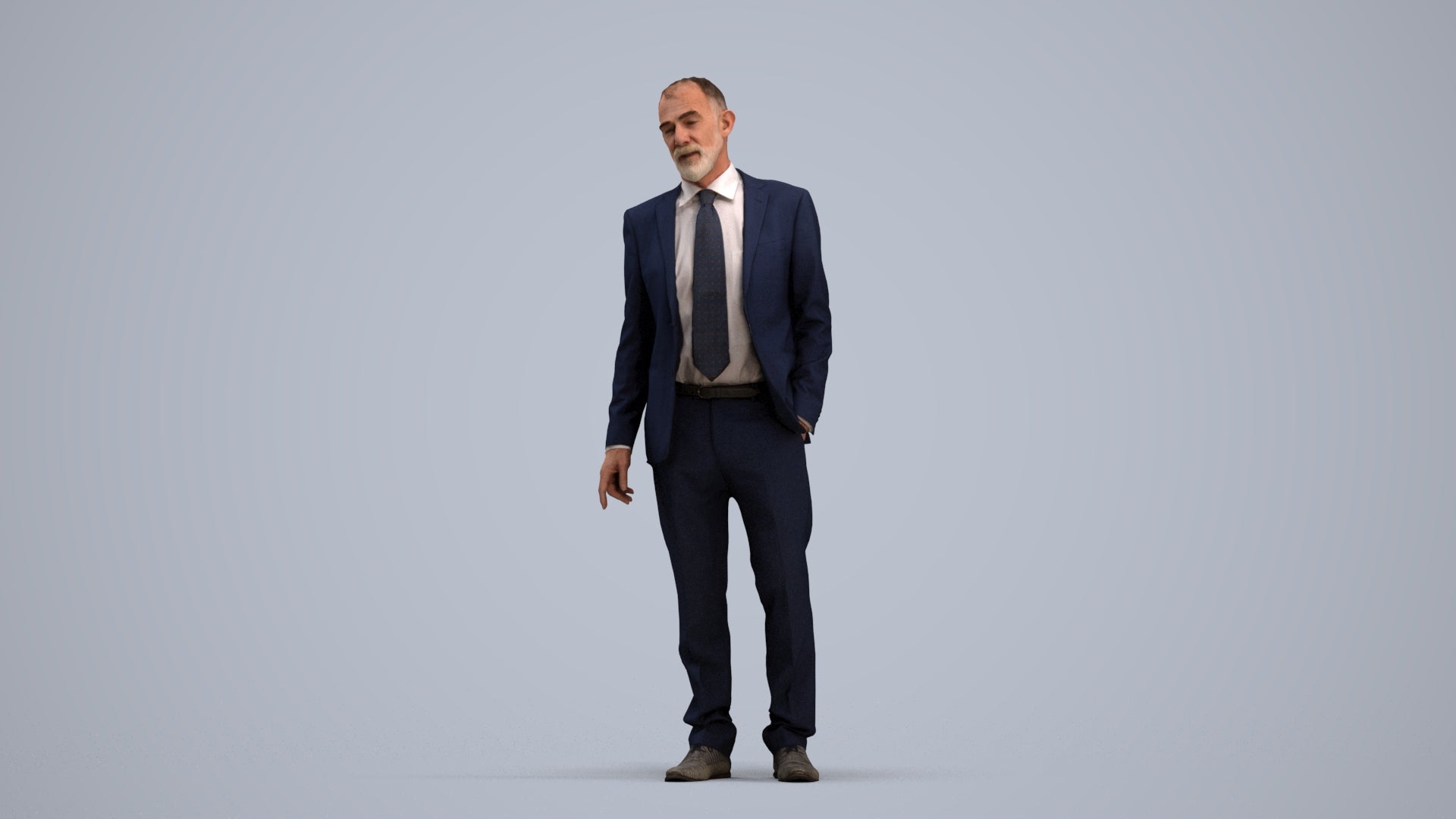 3D people model senior man business, scanned human for 3ds Max rendering, standing pose render