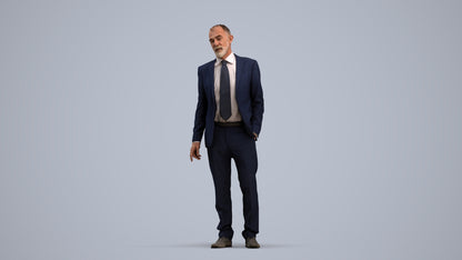 3D people model senior man business, scanned human for 3ds Max rendering, standing pose render