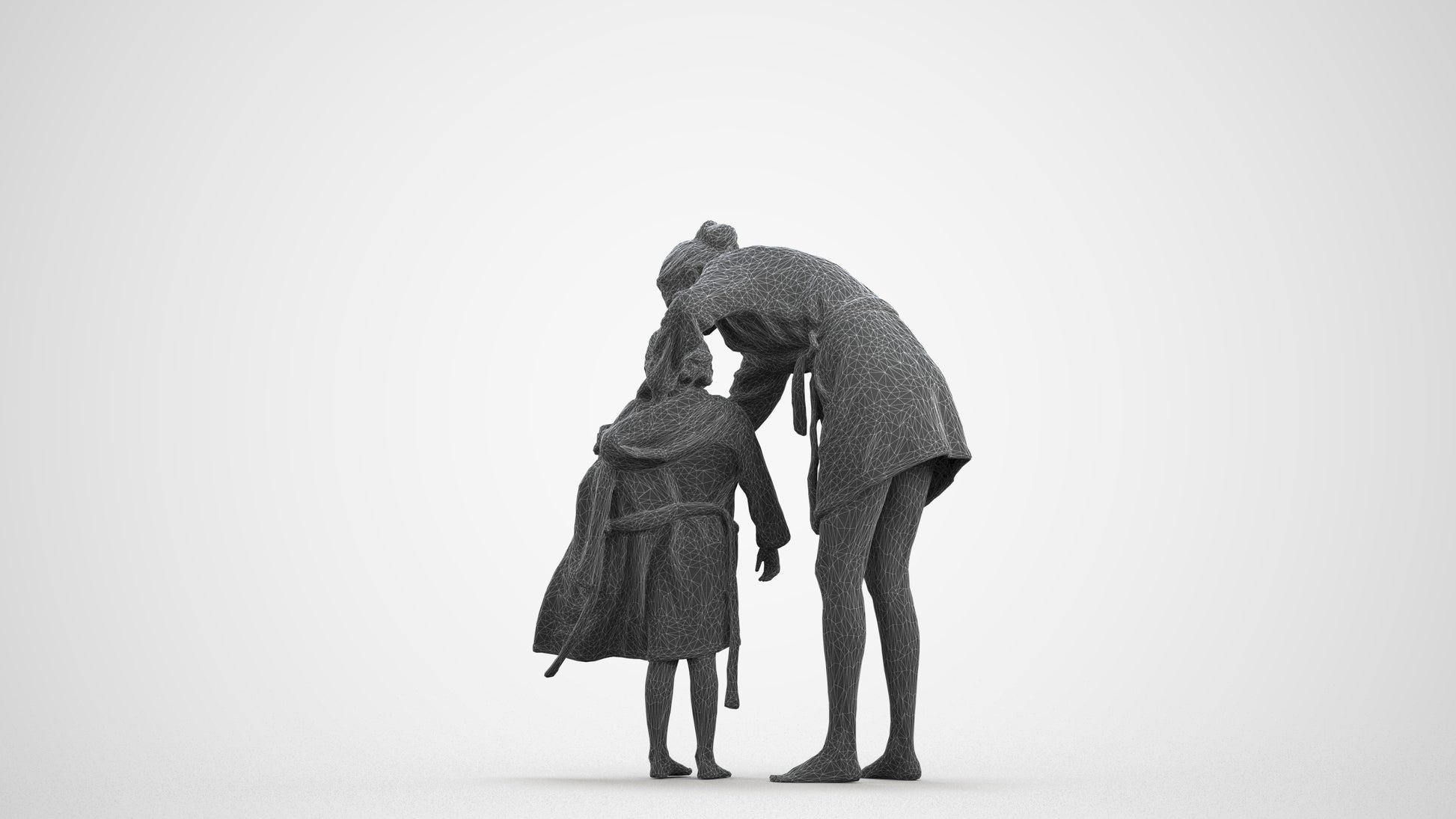 3D people model girl kids, scanned human for 3ds Max rendering, wireframe front view