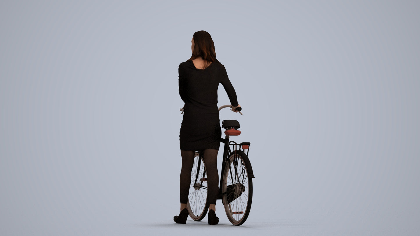 3D people model woman business cycling, scanned human for 3ds Max rendering, front view render