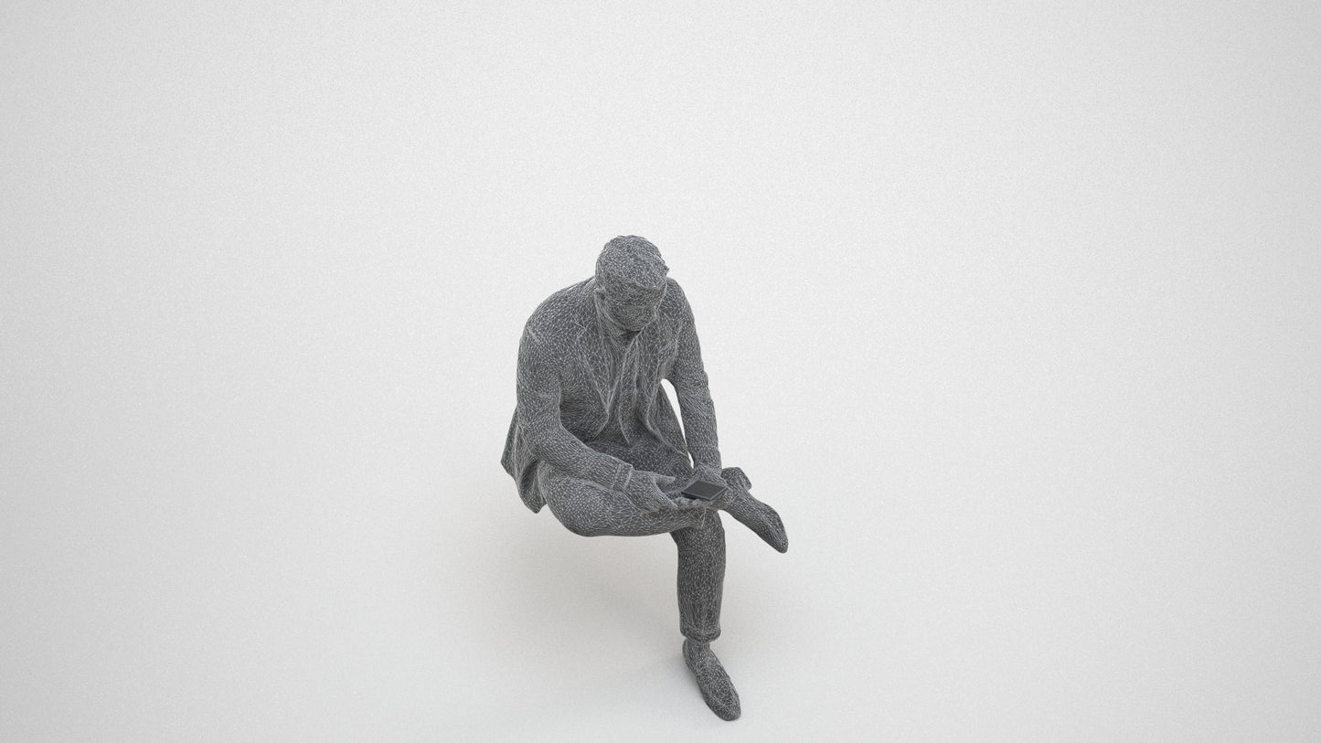 photogrammetry 3D man business, realistic human model archviz FBX, wireframe three-quarter view